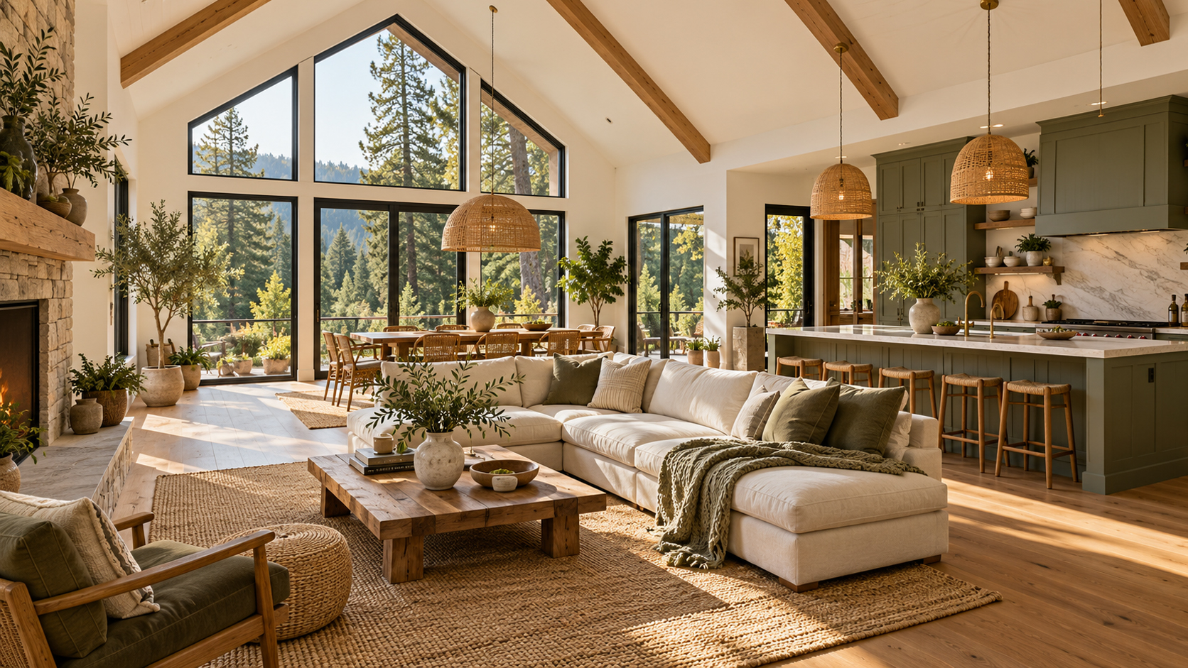 5 Cozy Open-Plan Interiors That Blend Natural Beauty with Modern Comfort